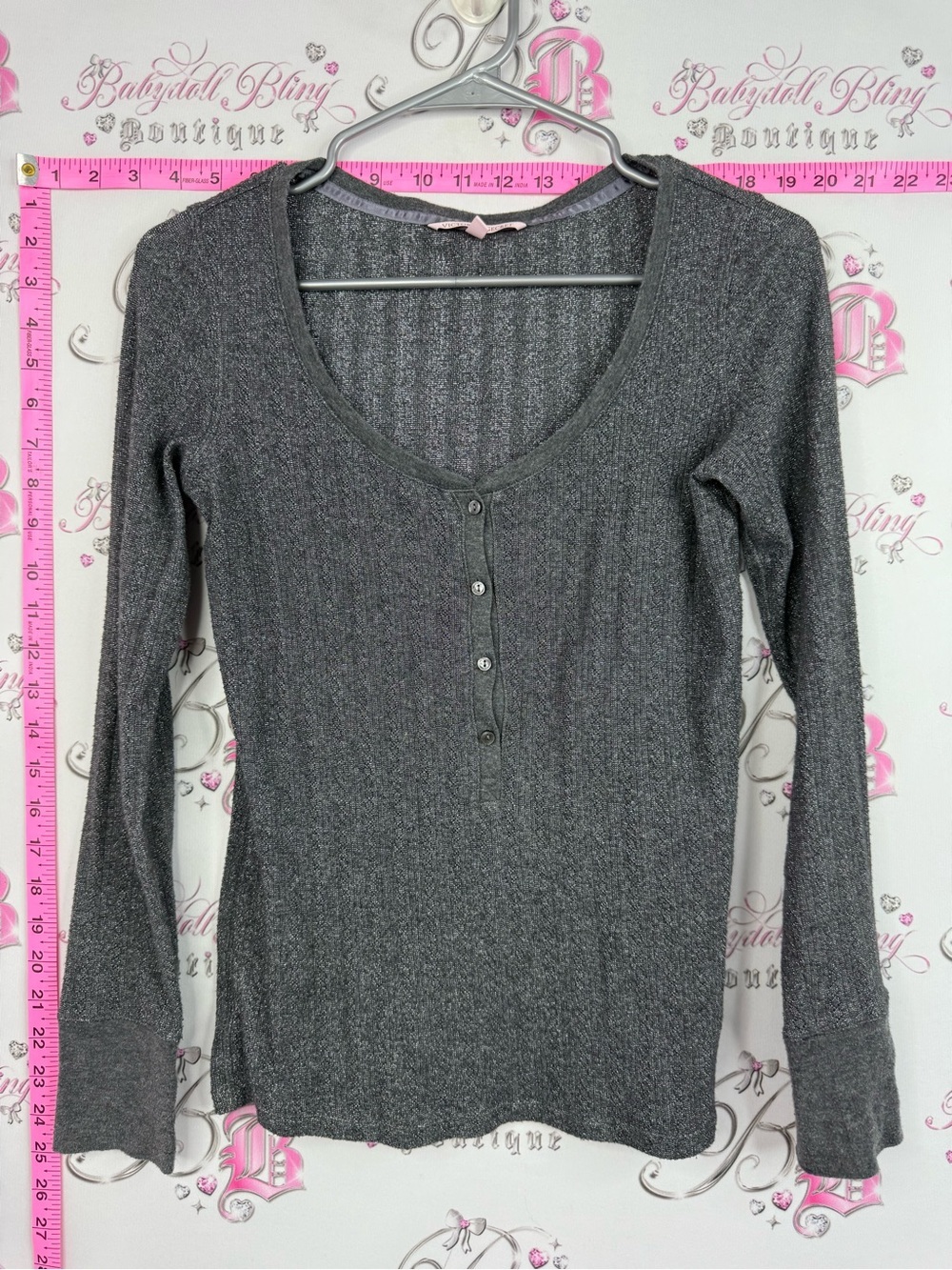 Victoria's Secret sparkly shirt Gray Ribbed Henley Long-Sleeve Top
